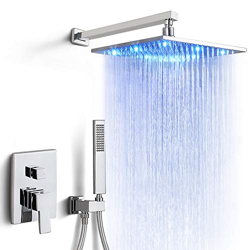🛒 Crazy Deals Dr Faucet Wall Mount Rain Shower System 12 Inch LED Shower Head Set with Handheld, Polished Chrome