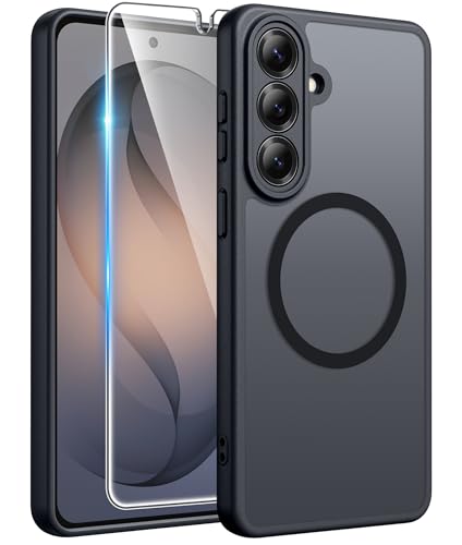 FNTCASE for Samsung Galaxy S26 Case: [Fit for Magsafe] [Full Camera Protection & Screen Protector] Translucent Matte Military Grade - Shockproof Protective Phone Cover for Samsung S 26 - Black 6.3inch