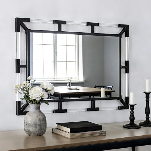 Image of Chende Modern Black Wall Mirror Decor with Clear Acrylic and Metal Frame