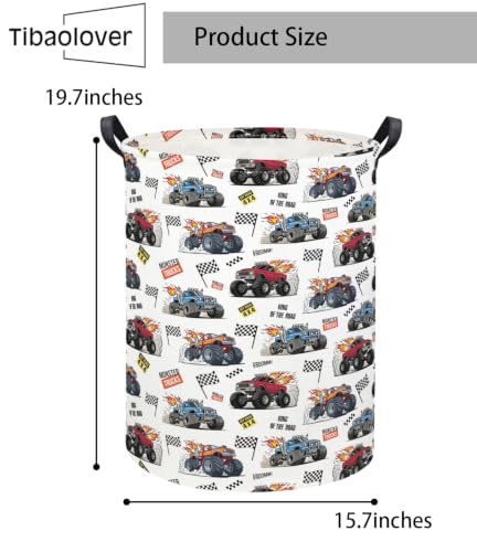 Image of Baby Laundry Basket Kids Hamper Toy Storage Bin for Boys Room Decor Baby Nursery Hamper Gift Baskets for Bedroom Bathroom(Monster Truck)