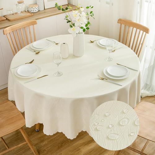SPRICA Nappe Jacquard Ronde 160cm Résistante à l'eau, Couleur Unie, Tissu Lourd et Doux, Housse de Table avec Motif d'Écoulement d'eau, Lavable en Machine,...