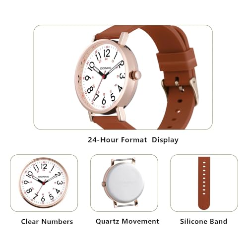 Image of Watch with Second Hand Nursing for Women, Analog Watches for Nurses, 12 /24 Hour Military Time, Easy Read Dial, Colorful Silicone Band