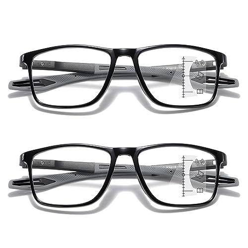 2 Pack Progressive Multifocus Sports Reading Glasses, Women Men TR90 Blue Light Blocking Computer Readers (Color : Black, Size : +2.00)