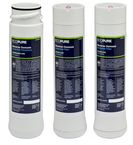 Image of EcoPure Reverse Osmosis Replacement Set for ECOP30 System - Includes ECOROF Pre /Post Filter Set + ECOROM RO Membrane, NSF Certified, DIY Twist-On Install