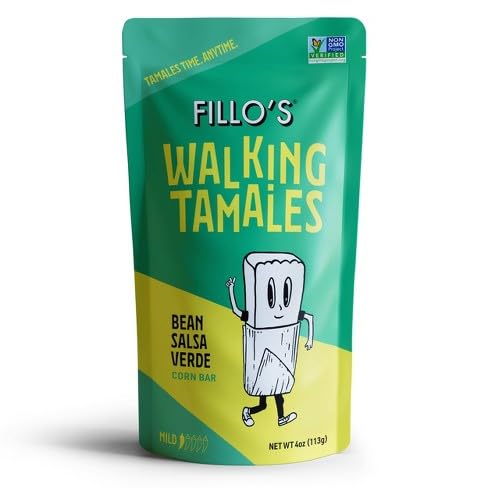 Fillo's Walking Tamales, Bean Salsa Verde Corn Bar, Mild, Non-GMO, 4 Ounce (Pack of 7)