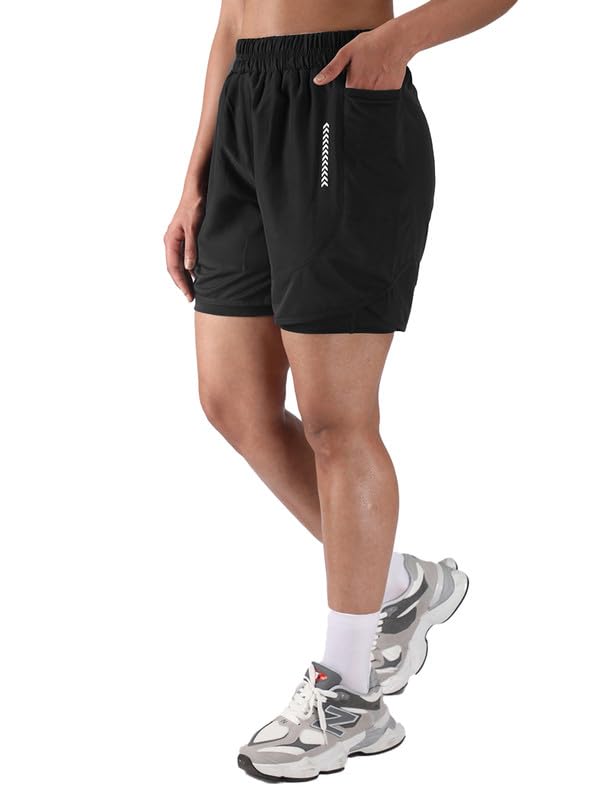 Image of CHKOKKO Gym Shorts for Women Workout Quick Dry fit Double Layered Inner Compression with Pockets Lightweight Running Yoga Sports & Training