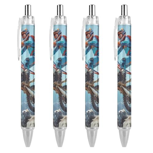 Stylo à bille rétractable motocross lot de 4 à encre bleue fluide pour l'école et le bureau