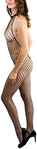 Image of ToBeInStyle Women's Bodystocking Crotchless Peek-A-Boo Fishnet Lace Bodysuit