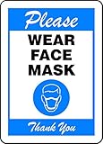 Accuform 'Please WEAR FACE MASK' Sign, Blue, Adhesive Vinyl, 14' x 10', MPPA516VS