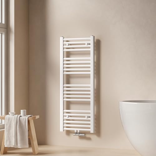 EMKE Toallero 1000x400 mm, Radiador de Toallas de Baño, Toallero con Conexión Central, Radiador de Baño, Calefacción de Toallas, Blanco, 356W