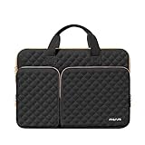 MOSISO 360 保護 PCケース 16インチ、15-15.6インチ ラップトップバッグ 対応機種 MacBook Air 15 M4 M3 M2/Pro 16 M4 M3 M2 M1、2つポケット ＆ 取っ手付 ＆ ベルト付き 正方形 キルティングバッグ(ブラック)