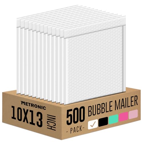 Image of METRONIC Bubble Mailers 10x13 inch Padded Envelopes White 500Pack Waterproof