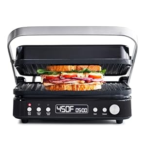 GreenPan 6-in-1 Multifunction Contact Grill & Griddle, Healthy Ceramic Nonstick Reversible Grill & Griddle Plates, Dual Heat Settings, Closed Panini Press, Open Flat Surface, PFAS-Free, Matte Black