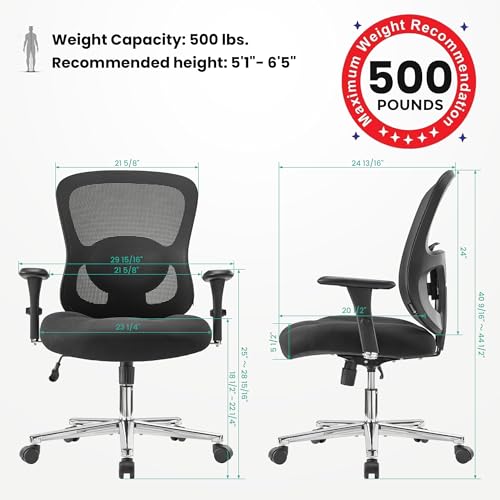 Image of EUREKA ERGONOMIC Big and Tall Office Chair for Heavy People, Hoss 500lbs Heavy Duty Office Chair Mesh Ergonomic Desk Chair with Armrest, Rolling Chair with Wide Comfy Seat for Adult, Black