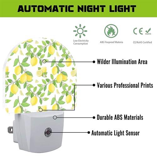 Image of Lemon and Flowers Night Light for Kids,Lemon Fruits and Floral Tree Plug in Night Light with Dusk to Dawn Sensor, 0.5w Energy Saving Nightlight for Hallway Stairway Kitchen Bedroom