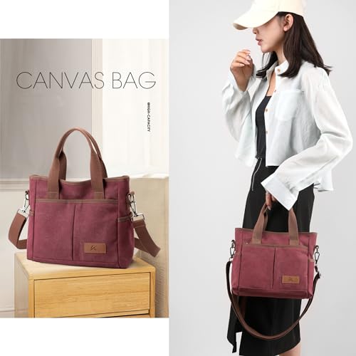 Image of Crossbody Bags for Women Trendy Small Canvas Hobo Tote Top-handle Handbag Multi-pocket Casual Going Out Purse Satchel