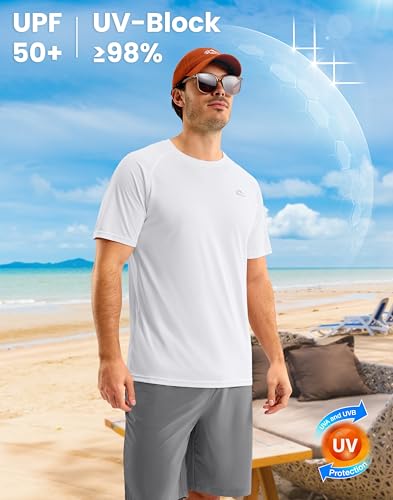Image of Pudolla Men's Rashguard Swim Shirts Short Sleeve UPF 50+ Sun Protection SPF Quick Dry Lightweight Water Fishing Beach Shirt