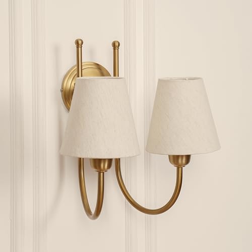 Image of Divine Trends Double Hockey Wall Light Antique Brass Finish with Off White Shade for Living Room, Bedroom, Home Decoration Wall Lamp - Pack of 1