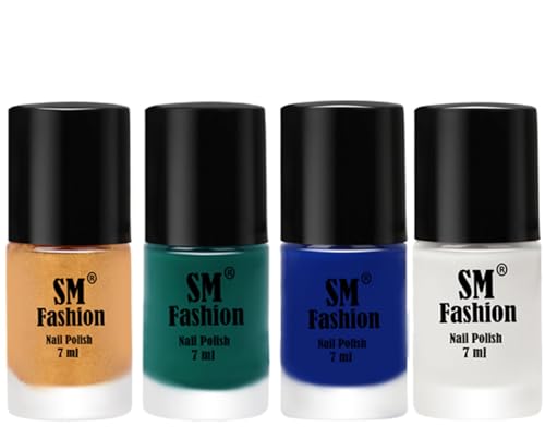 Image of Nail Polish Combo Set (Pack of 4) Quick Dry Gel Finish Nail Paint | Light Golden,Green,Blue,White | 7 ml Each