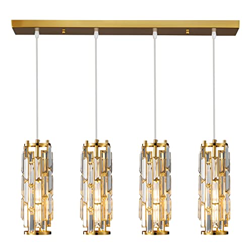 Image of LMQNINE 4 Light Gold Pendant Lighting Modern Pendant Light, Mini Crystal Chandeliers,Adjustable Pendant Light Fixture for Kitchen Island Dinning Room Bedroom(Gold 4-Light)