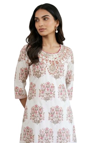 Kurta droit brodé floral Aurelia avec fils métallisés chic