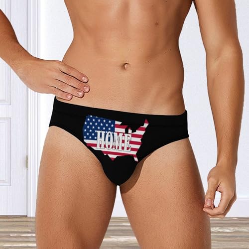 Map of U.S. Flag with Home Mens Swim Briefs Sexy Bikini Swimwear Bathing Suits Trunks4
