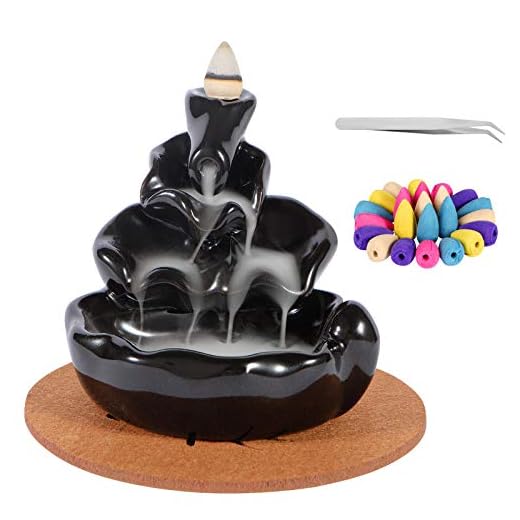 Ceramic Backflow Incense Burner- Waterfall Backflow Incense Cones 160 PCS for Relaxation, Purification, Meditation, Yoga Gift