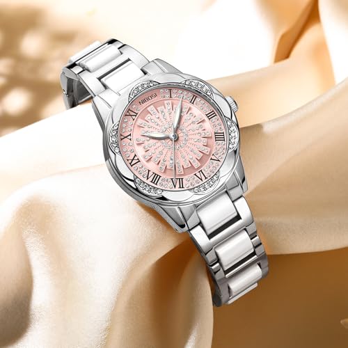 Image of NIBOSI Watch for Woman Analog Quartz Rose Gold Stainless Steel Band Luxury Ladies Watch Stylish Diamond Blue Dial Wrist Watches Waterproof