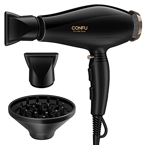 Professional Salon Hair Dryer, CONFU 1875W Negative Ionic Fast Drying Blow Dryer, AC Motor Hair Blow Dryer with Diffuser & 2 Concentrator Nozzles for Long Thick Hair