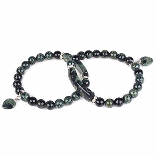 Image of Justinstones Natural Kambaba Jasper Gem Semi Precious Gemstone Love Heart Charm Stretch Bracelet