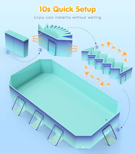 Image of MoKo Large Family Foldable Pool for Adults & Kids, 114 inch Non-Inflatable Framed Swimming Pool, Sturdy Outdoor Kiddie Pool with Anti-Slip Bottom, Collapsible Pet Dog Pool for Backyard Garden Camping
