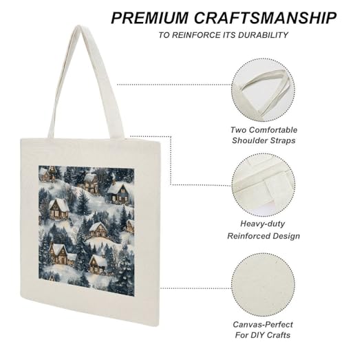 Winter Villages Tote Bags Canvas Ideal for Beach Shopping Travel Groceries Cozy Holiday Ladies Grocery Bag3