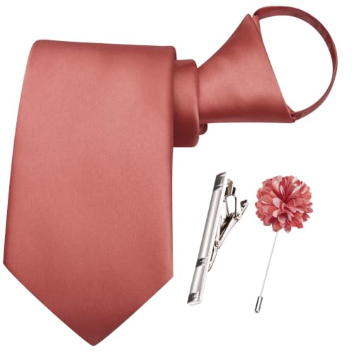 Image of Hi-Tie Pretied Boys Ties Solid Color Kids Adjustable Necktie Lapel Pin Clip Set Age 8-12 Wedding School Graduation