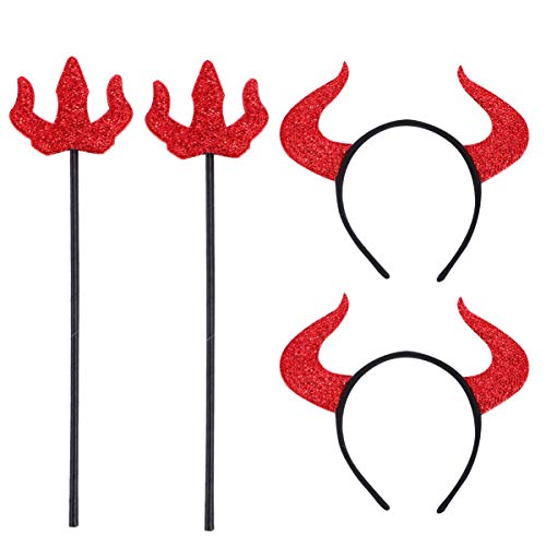 FOMIYES Mens Accessories 4pcs Halloween Devil Costume Set Horn Hair Red Devil Trident Red Demo Costume Accessories Kit Cosplay Prop Halloween Costume Prop Men Decor