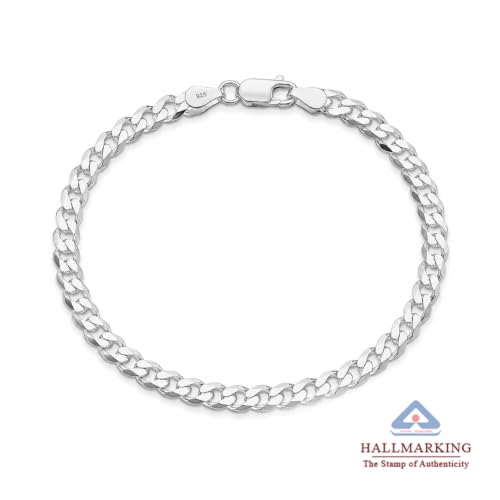Image of TRUESILVER ACPL Solid 925 Sterling Silver Curb Chain Bracelet | Lightweight Italian Diamond-Cut 4.5MM & 6MM Cuban Link Curb Chain Bracelet for Men(6.5, 7, 7.5, 8, 8.5 & 9 Inches)