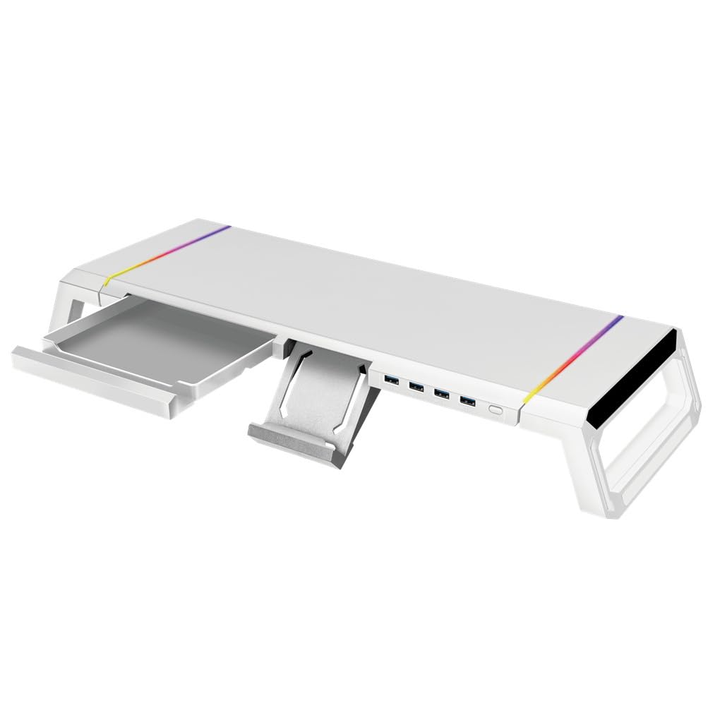Supporto per per notebook per computer con cassetto portaoggetti Staffa da tavolo Scrivania per impieghi gravosi per dormitorio per ufficio , Bianco