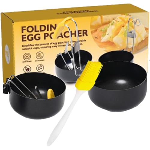 Sartén escalfadora de huevos, moldes antiadherentes para huevos fritos, con cubierta de silicona, mango plegable desmontable, juego de caldera redonda para desayuno, cocina, panqueques, preparación de