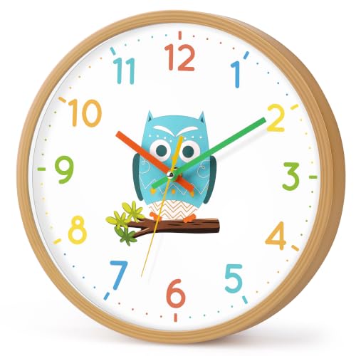 Kids Owl Wall Clock for Kids Room Bedroom Non-Ticking Battery Operated