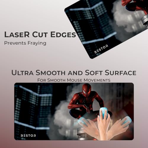 Image of BESTOR Anime Series Spiderman Printed Mouse pad with Anti-fray Stitching, Waterproof Surface & Non-Slip Rubber Base Stitched Edges Gaming Mouse Mat for Laptop (60cmx34cm)