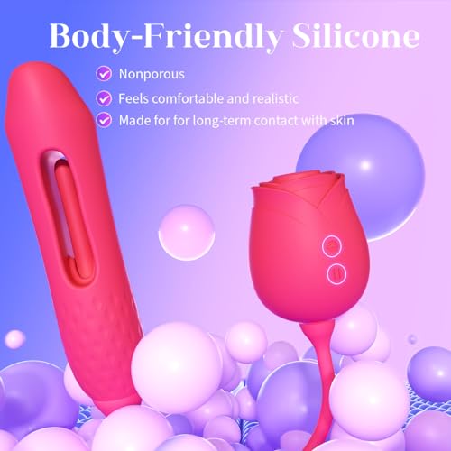 Image of MOOLIGIRL Sucking Vibrator Rose Sex Toy - 10 Suction Vibration Flapping Modes Clitoral Stimulator & G Spot Thrusting Dildo, Anal Nipple Clit Sucker for Women & Couples, Adult Sex Toys & Games