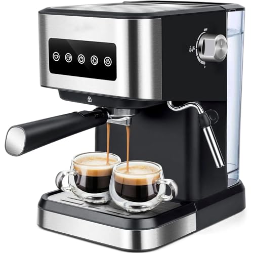 Espresso Coffee Machine, 1050W Cappuccino Maker, High Pressure Latte Machine with Milk Frother & 1.5L Water Tank, Digital Touch Panel, 2 Cups, Stainless Steel