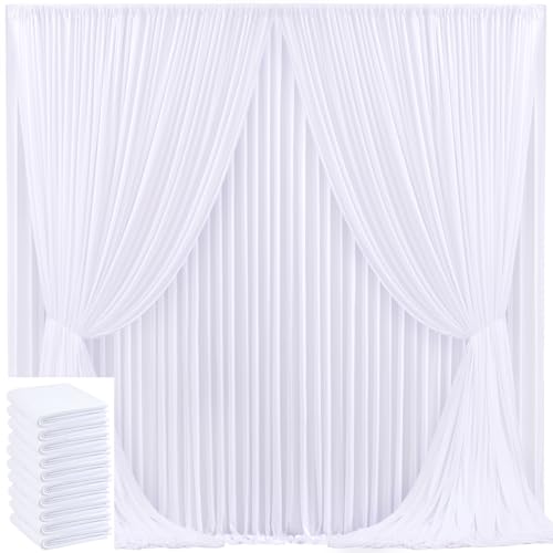 Image of 50x10ft White Backdrop Curtain for Wedding Parties Wrinkle Free Fabric White Drapes Backdrop Decoration for Baby Shower Birthday Photography Decoration 10 Panels, 5ft x 10ft