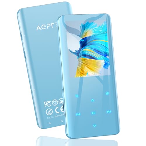 AGPTEK 64GB MP3 Player with Bluetooth 5.3, A19PL 2.4' Curved Screen Portable Music Player with Speaker Lossless Sound with FM Radio, Voice Recorder, Supports up to 128GB, Blue