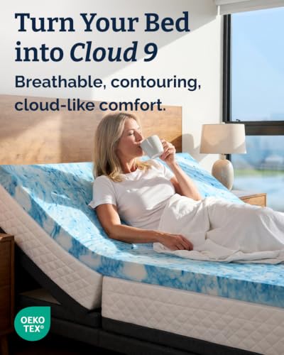 Image of 2 Inch Split Head King Memory Foam Mattress Topper - Cooling Gel Mattress Pad