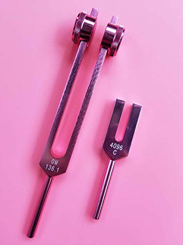 OM 136.1Hz and 4096C Color Tuning Fork Set Ohm Energy Forks by Colorful OM - Available for Heart Chakra,Yoga & Meditation - Wonderful Sound Healing Musical Instrument.(Rose Gold 2pcs)