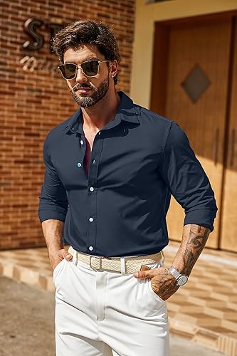 COOFANDY Mens Casual Button Down Shirts Long Sleeve Untucked Shirts for Men Stretch Dress Shirt2