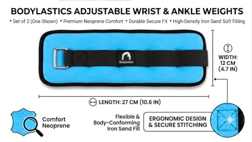 Image of Bodylastics Ankle & Wrist Weights Pair for Legs & Arms, Neoprene Adjustable Strap for Men & Women, Soft & Durable for Fitness, Walking, Jogging, Aerobics, Gym & Strength Training