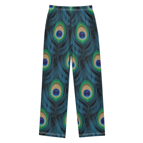 ZZKKO Peacock Feathers Linear Boys Pants for Kids Jogger Pants with Pockets S-XL