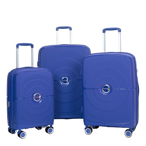 3 Piece Luggage Set,Rolling Suitcases with Wheels Hardshell,Travel Suitcase&Hard Suitcases with Wheels,TSA Lock,Adjustable Pull Rod,Lightweight,PP(20/24/28) (Navy)