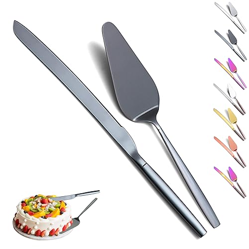 Evanda Schwarzes Tortenheber und Server Set, schwarzes Titan-Beschichtungs-Tortenstück, Tortenheber für Alltag, Hochzeit und Geburtstage, spülmaschinenfest